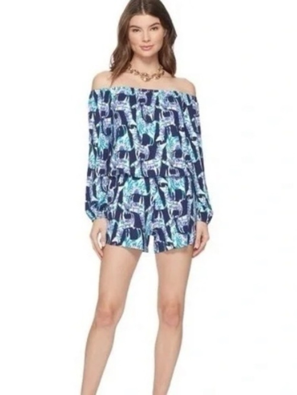 Lilly Pulitzer Lana Alpaca My Bags Print Off-The-Shoulder Romper Women’s Size XL